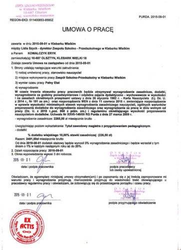 Умова о праце (Umowa o pracę)