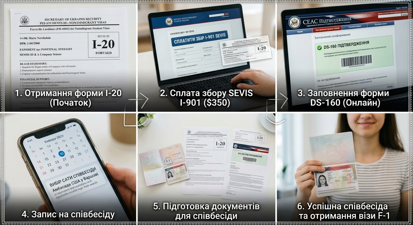Схвалена студентська віза F-1 в США при наявності форми I-20 Схвалена студентська віза F-1 в США при наявності форми I-20